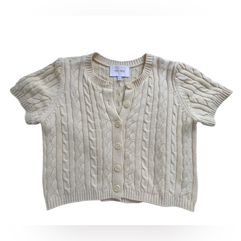 Pink Rose Cream Cable Knit Blouse